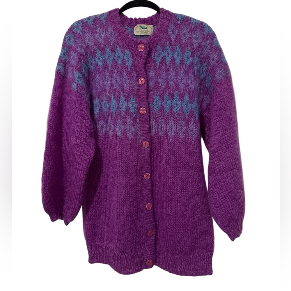 VTG Blarney Woollen Mills Purple & Blue Cabincore Cardigan